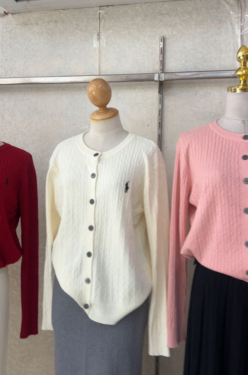 Polo Solid Color Knitted Cardigans